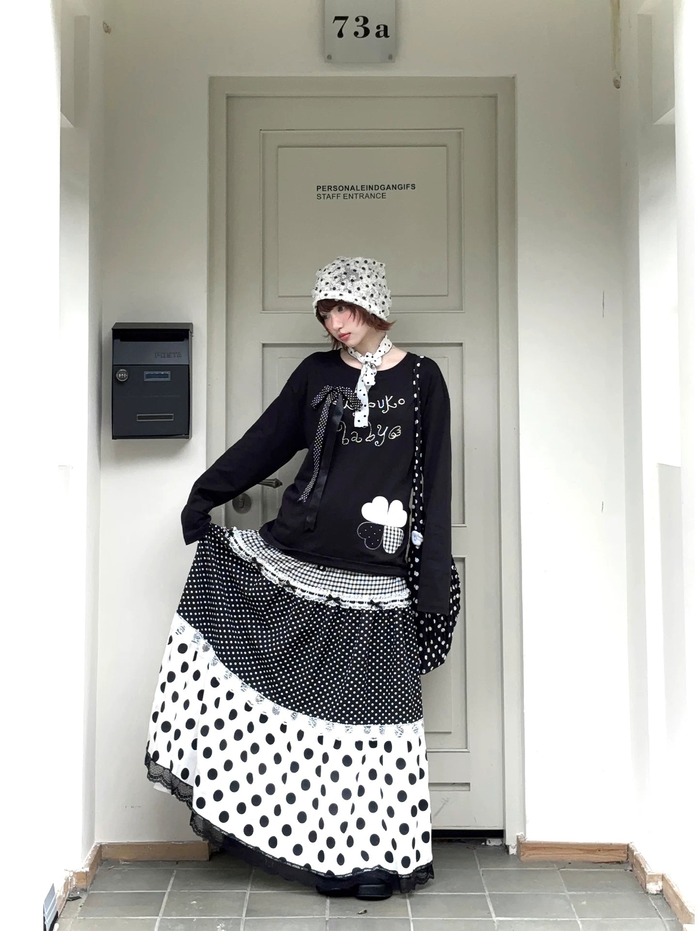 Kyoto Stroll – Japanese Polka Dot Black & White Maxi Skirt Collection