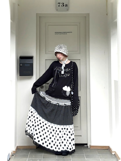 Kyoto Stroll – Japanese Polka Dot Black & White Maxi Skirt Collection
