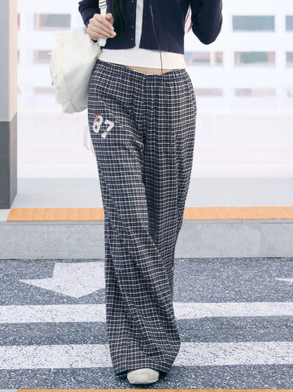 "Weekend Departure" Navy Plaid Wide-Leg Pants