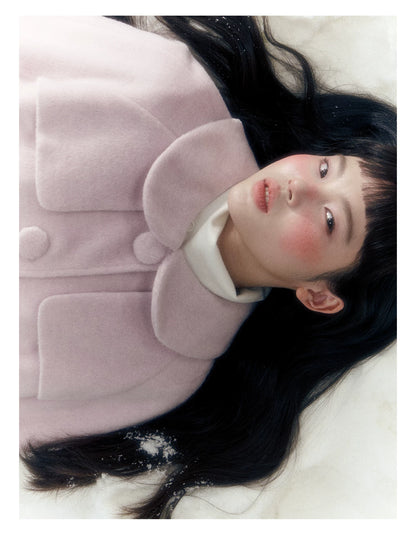 Short Cocoon Wool-Blend Coat (Taro Purple / Oatmeal Gray)