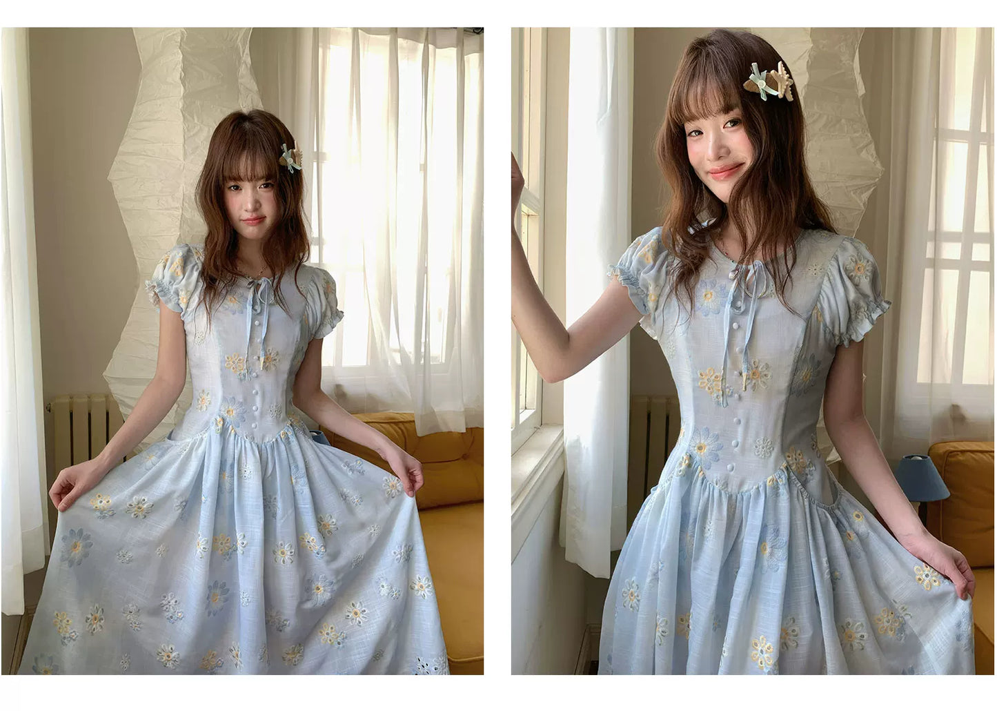 [RF] “Blue Daisy Whisper” Sky Blue Floral Dress