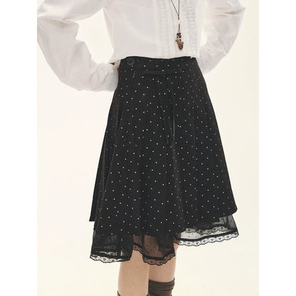 "Polka Reverie" Black Polka Dot Bow Pleated Mini Skirt