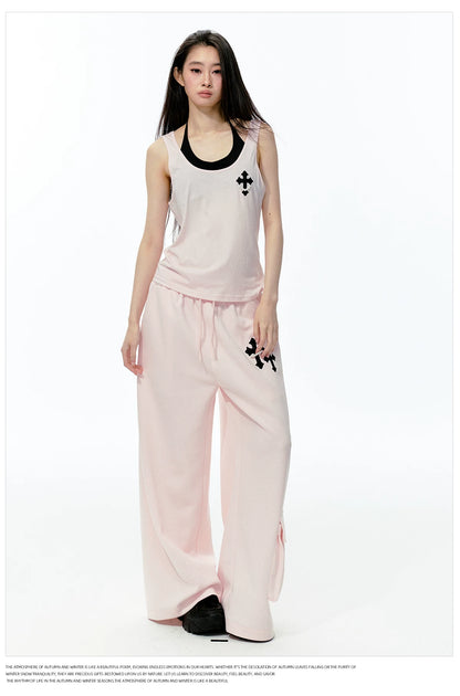 JN's DESIGN - Pink Layered Tank Top & Tulle-Overlay Sweatpants Set