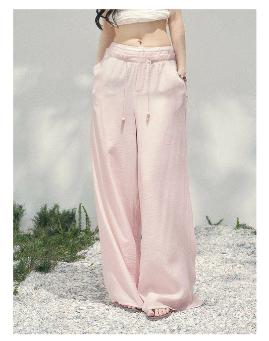 少也眼 "Misty Walk Pants" Soft Mist Pink Wide-Leg Chiffon Pants 546566