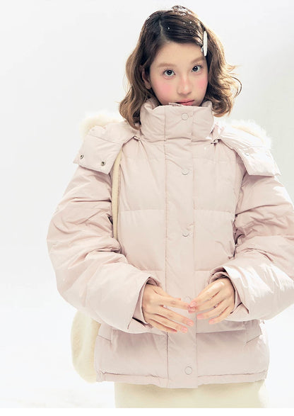 "Blush Cloud Haven" Misty Pink 2-Way Detachable Sleeve Down Jacket & Vest