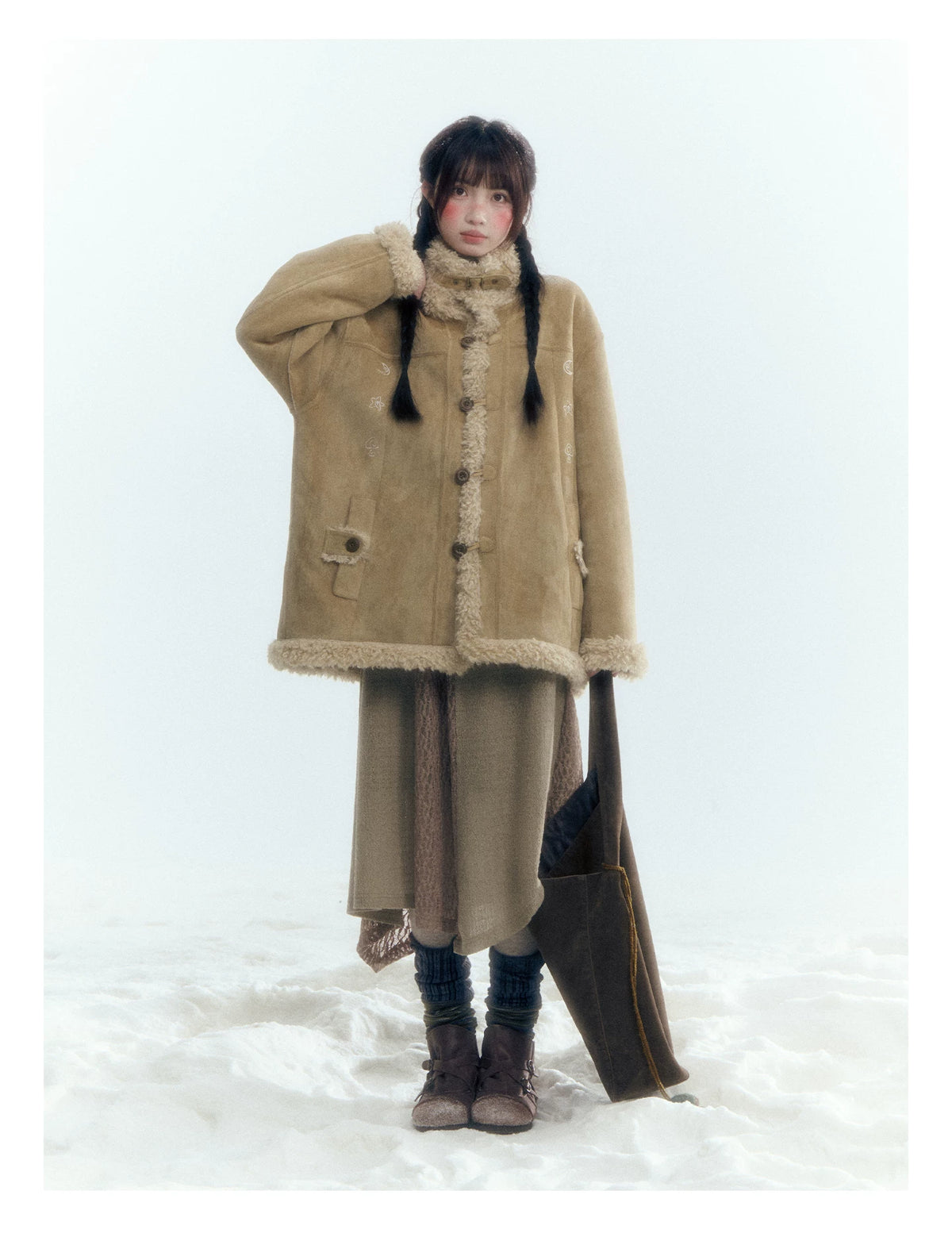 Horridale - Vintage Tan Suede-Effect Sherpa-Lined Stand Collar Jacket