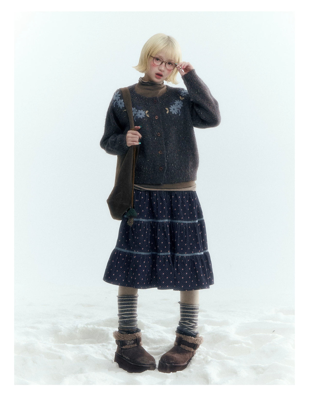 Horridale - Dark Heather Gray Vintage Crochet Flower Knit Cardigan