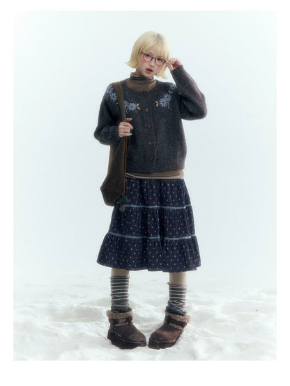 Horridale - Dark Heather Gray Vintage Crochet Flower Knit Cardigan