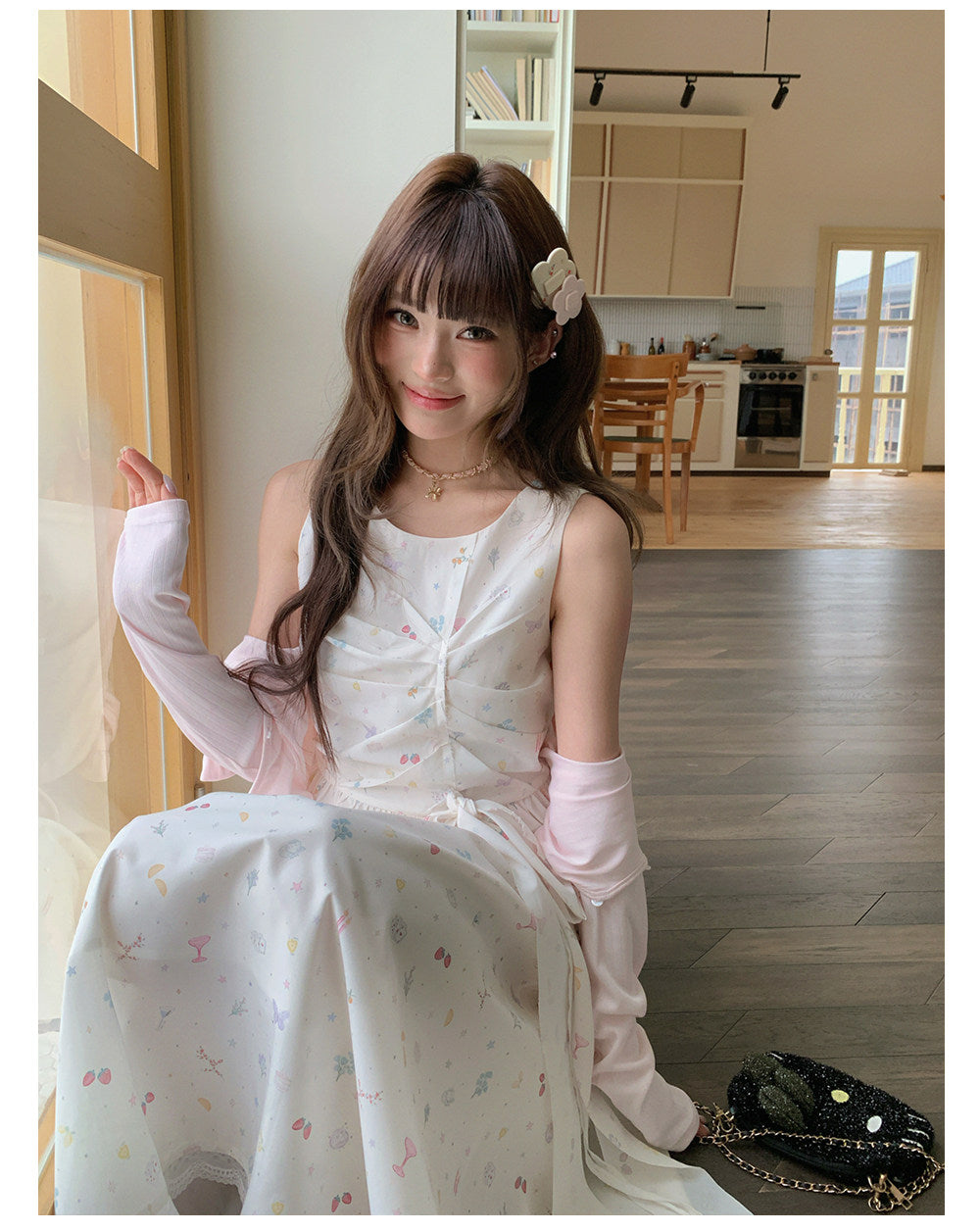 “Berry Orchard Reverie” White Floral Sleeveless Dress