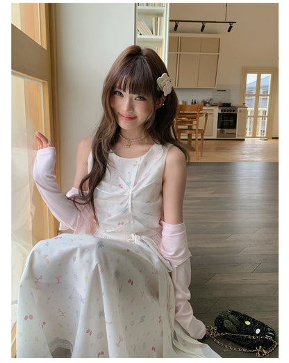 “Berry Orchard Reverie” White Floral Sleeveless Dress