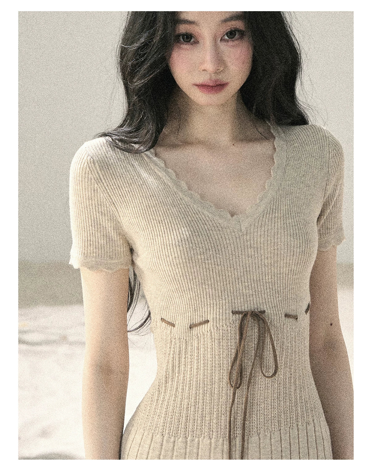 "Whispering Evening Breeze" Oatmeal Knit Lace Bodycon Mini Dress 4534854