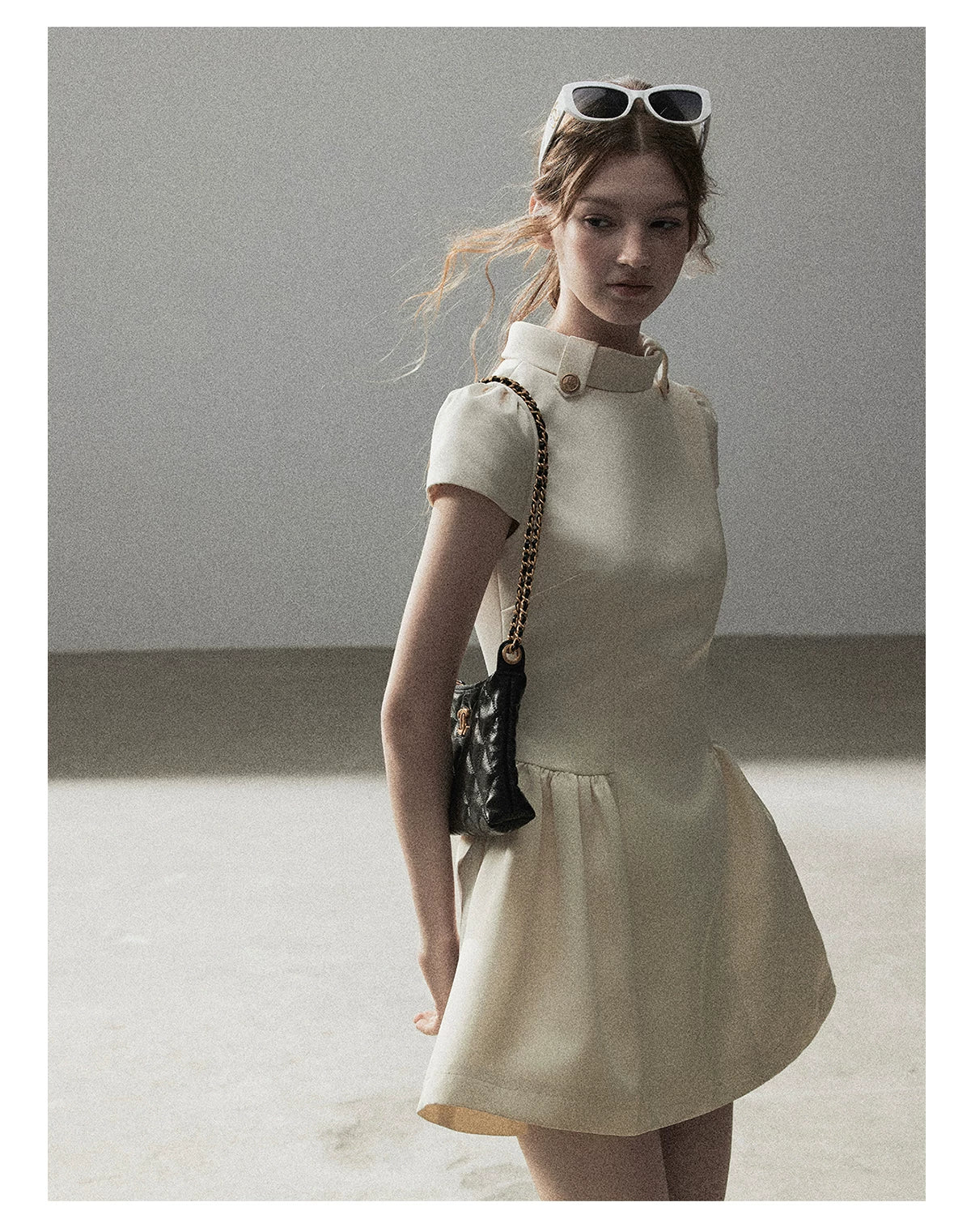 "Light Above the Clouds" Cream Ivory Satin Fit & Flare Mini Dress