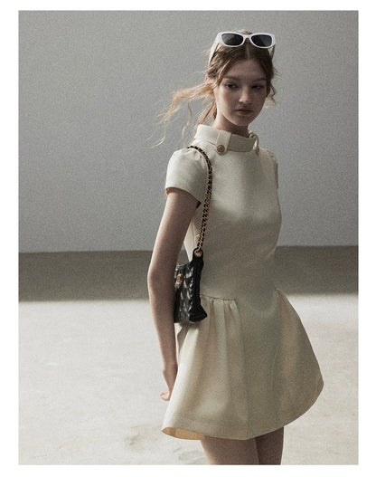 "Light Above the Clouds" Cream Ivory Satin Fit & Flare Mini Dress