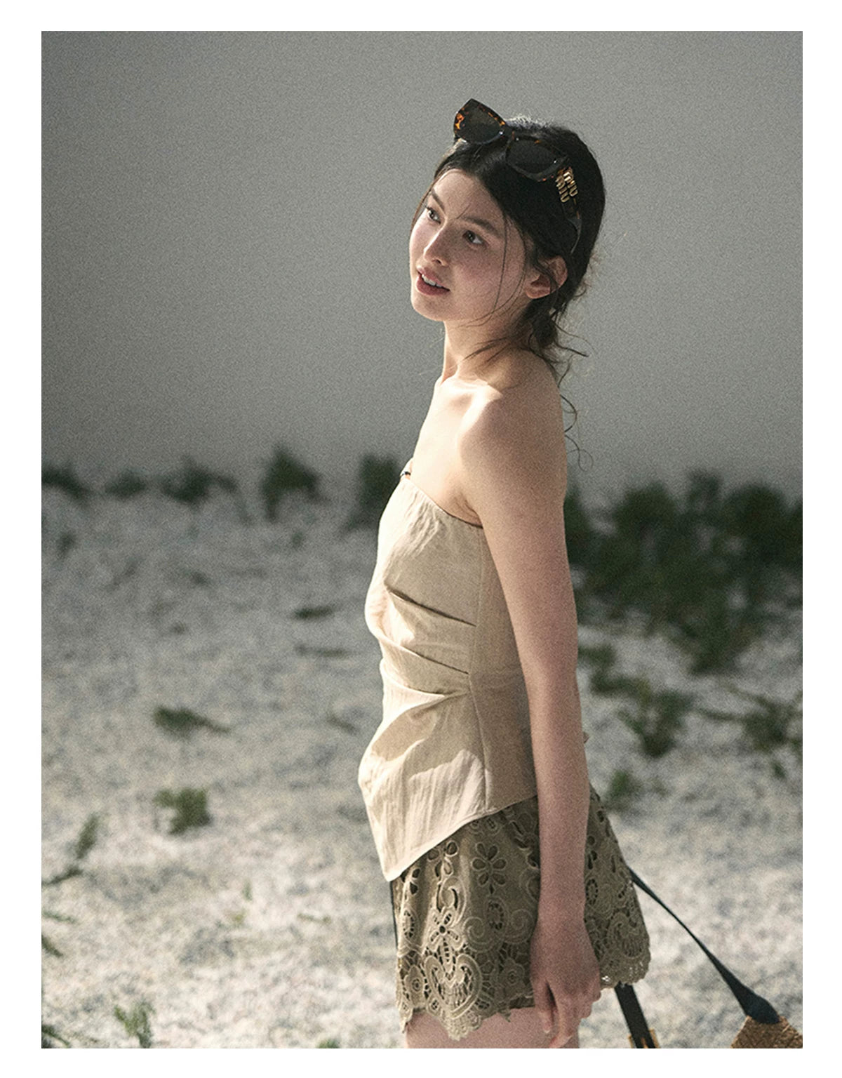 “Moonlit Haze” Dutch Cream Strapless V-Notch Top