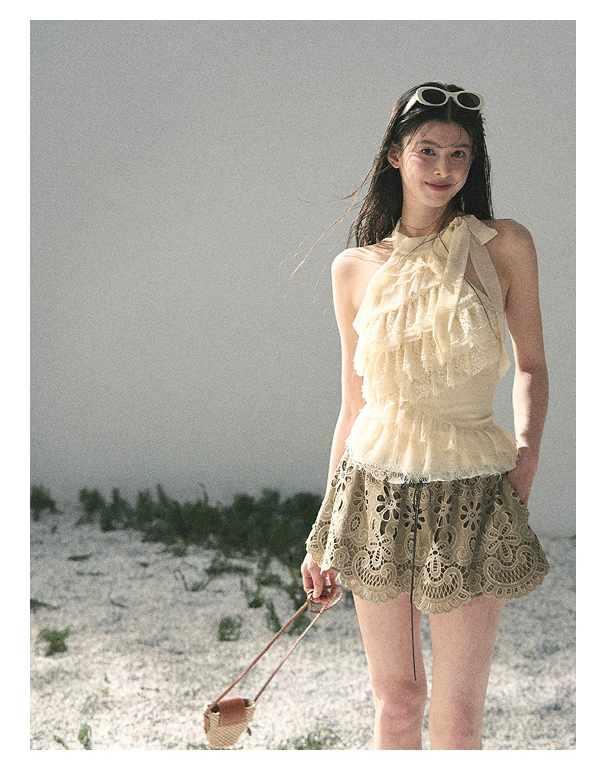 “Lost in Your Embrace” Roasted Pecan Lace Puff Skort