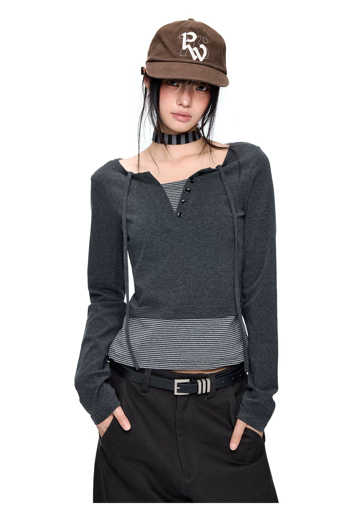EZEK | Polka Dot Tie Neck Tee | American Vintage-Inspired Long Sleeve T-Shirt