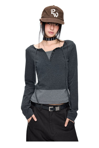 EZEK | Polka Dot Tie Neck Tee | American Vintage-Inspired Long Sleeve T-Shirt