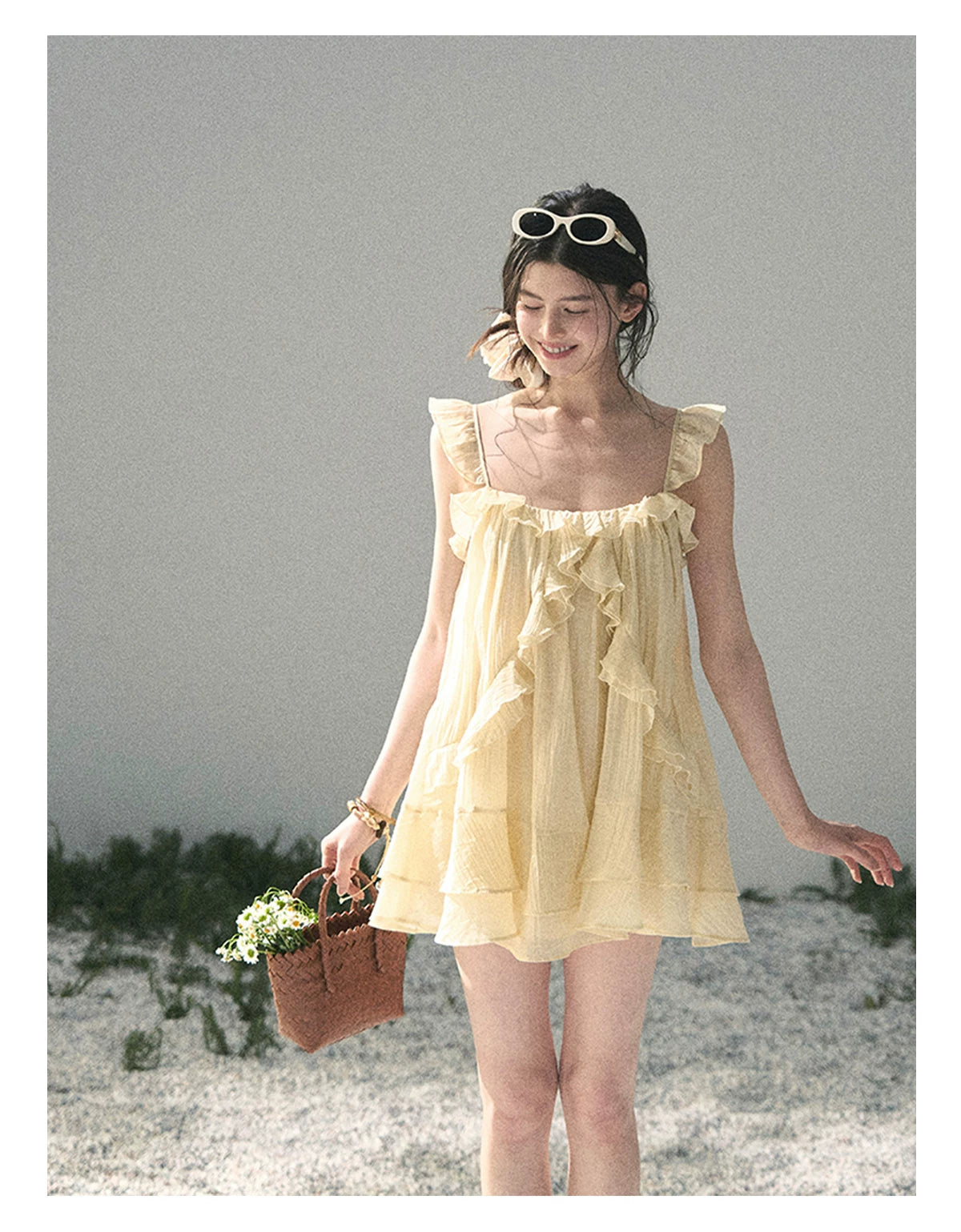 “Tenderly Entwined” Soft Butter Yellow Ruffle Babydoll Dress 4563543