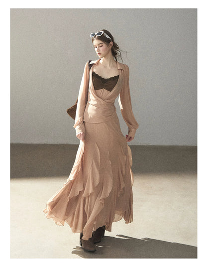 AOMALM - "The Next Fallen Leaf" Cinnamon Pink 2-Piece Set (Shirt / Cami Dress)