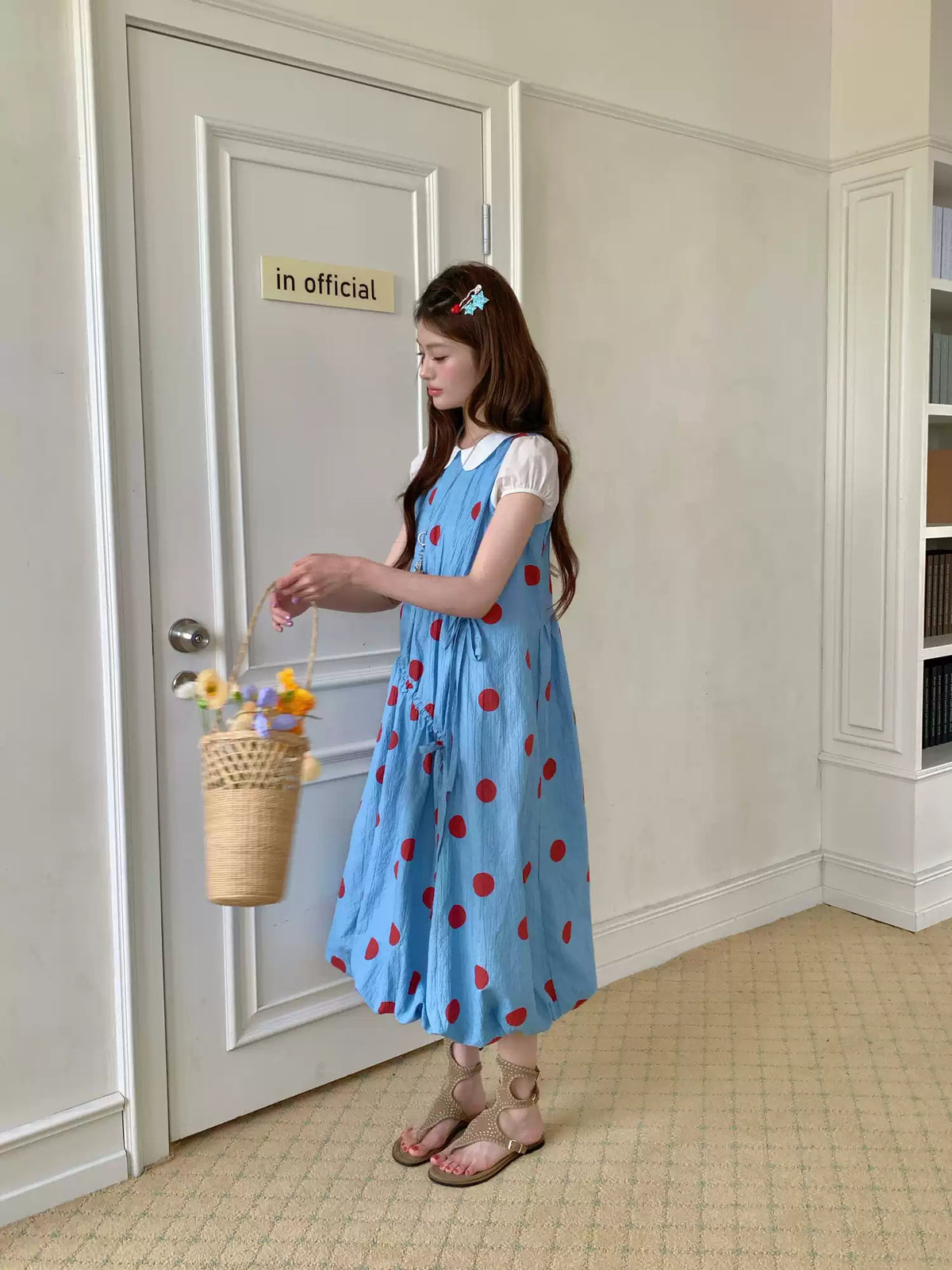 [RF] “Sea Salt Berry” Blue Polka Dot Textured Dress