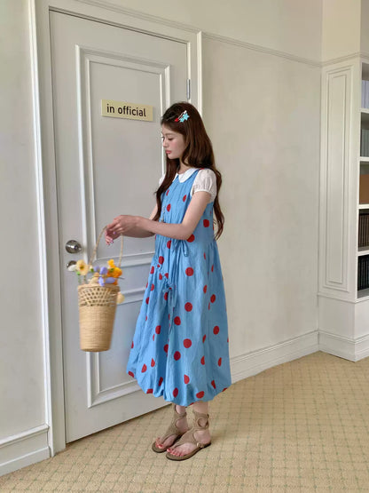 [RF] “Sea Salt Berry” Blue Polka Dot Textured Dress
