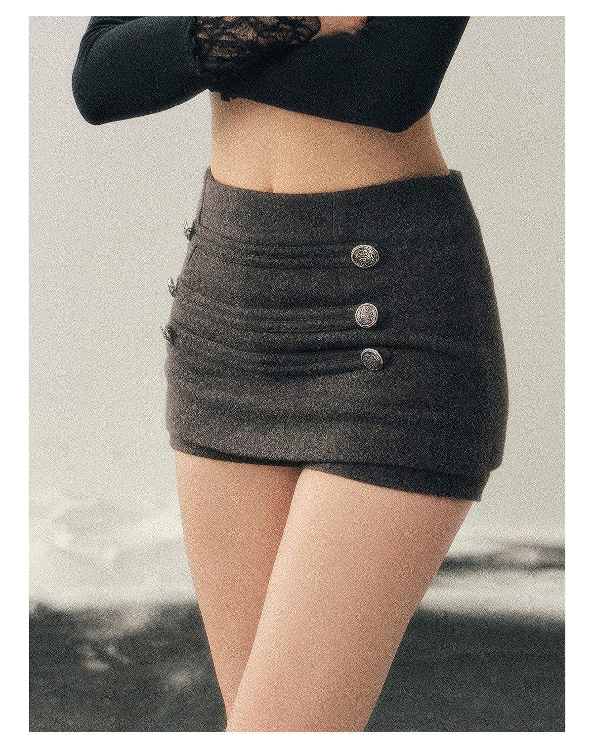 少也眼 “Wilderness Narrative Poem” Wool-Blend A-Line Skort/ Mini Skirt
