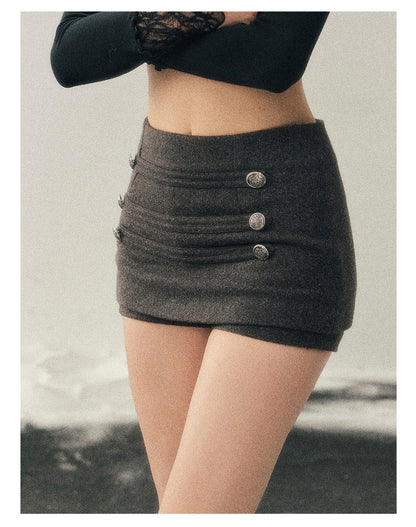 少也眼 “Wilderness Narrative Poem” Wool-Blend A-Line Skort/ Mini Skirt