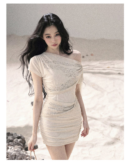 “Frosted Kiss” Milk Apricot Mini Dress