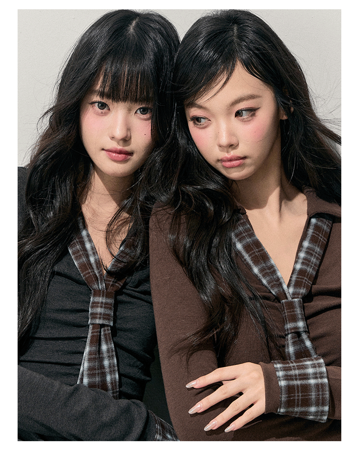 少也眼 “Faded Moss Traces” Vintage Plaid Layered-Effect Knit Top 5435435