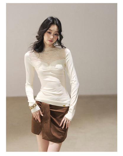 170726 "A Whisper Against the Skin" Cream Beige Lace Top