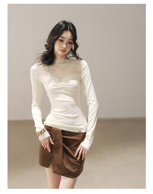 170726A "A Whisper Against the Skin" Cream Beige Lace Top