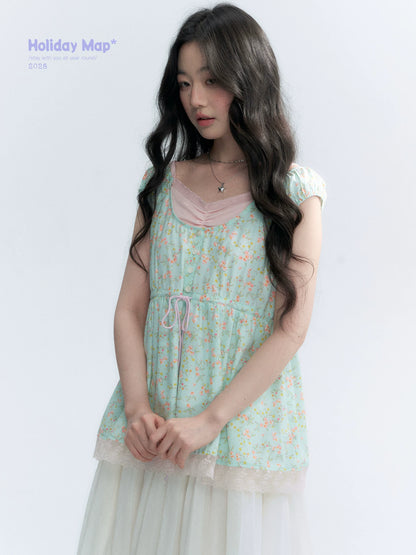 "Mint Blossom" Mint Green Floral Layered Floral Babydoll Top