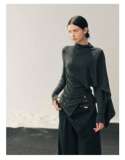 少也眼 "She Outshines the Fireworks" Charcoal Asymmetrical Wrap Top