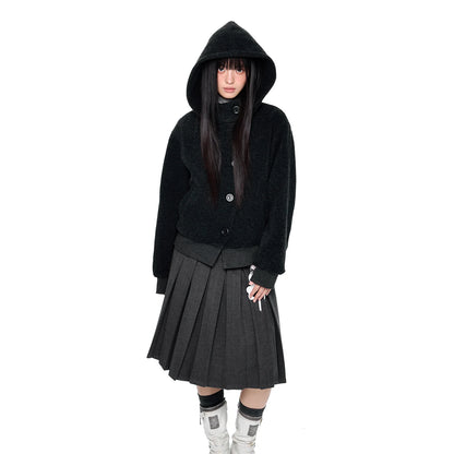 EZEK | Preppy Hooded Wool Blend Jacket with Button Front