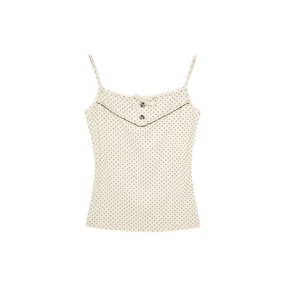 "Daisy Mist" Layered Polka Dot Collection (Mint Green Knit Top / Beige Cami / Polka Dot Overlay / Denim Pleated Skirt)