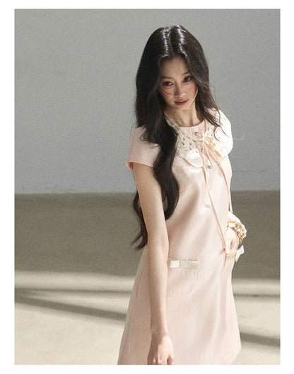 "Blush Haze" Cinnamon Pink Lace Babydoll Mini Dress