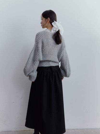 FUSSED Lazy Furry Mist Gray Wool & Baby Mohair Color-Block Sweater FOF-25SS133