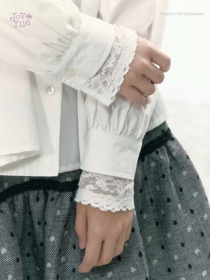 JOVYLLE - White Double-Layer Peter Pan Collar Statement Shirt