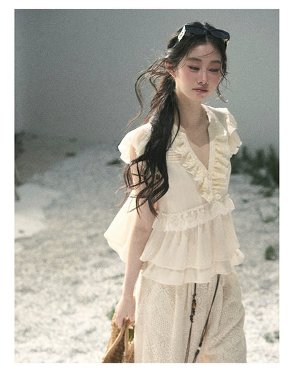 “Sunlight on My Heart” Ivory Lace Babydoll Blouse