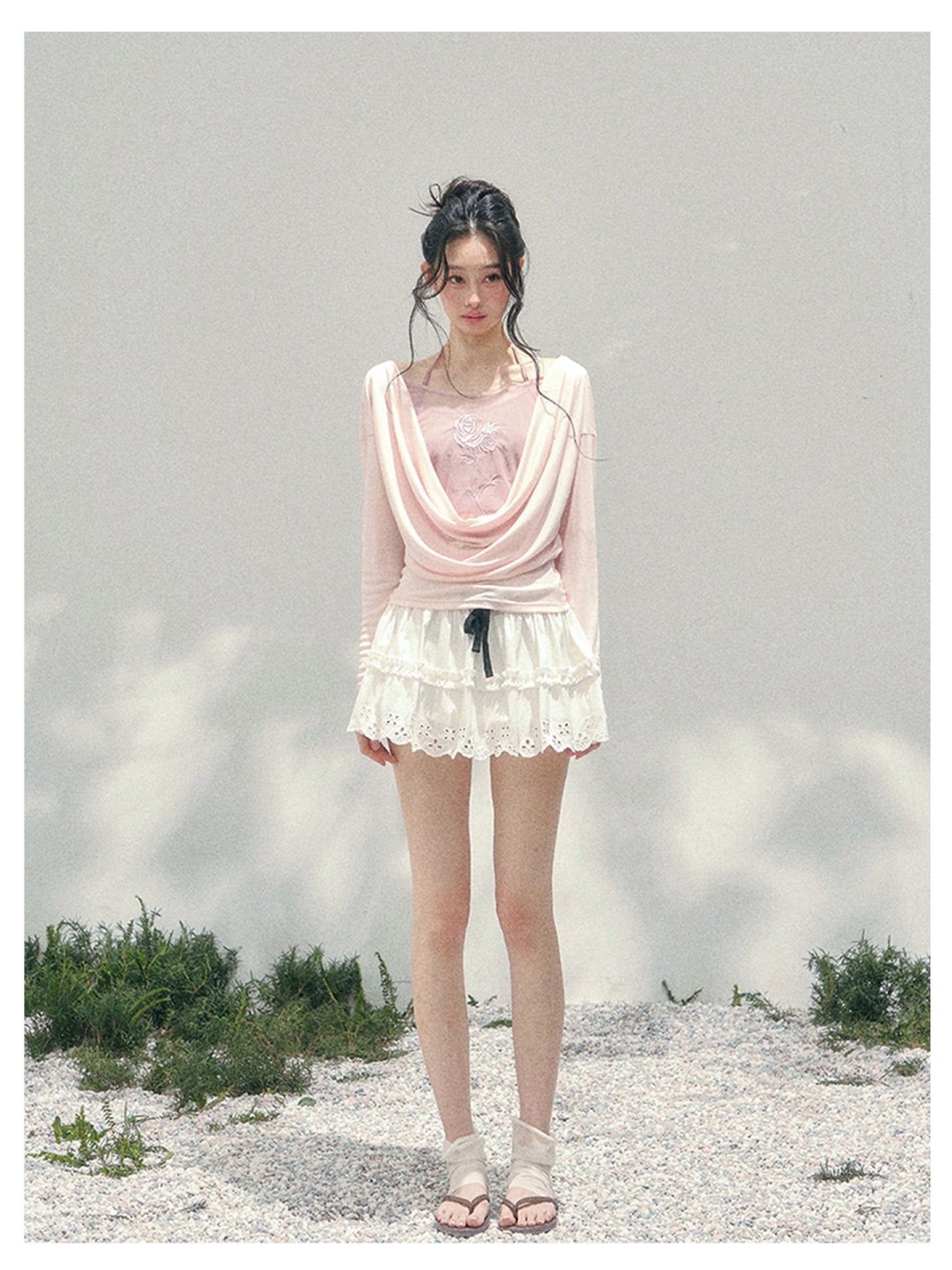 少也眼 “Summer Bloom Sequence” Cinnamon Pink Lyocell Two-Piece Overlay Set 140