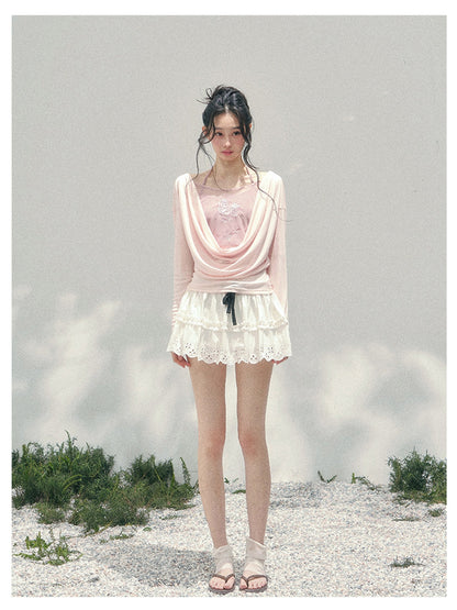 少也眼 “Summer Bloom Sequence” Cinnamon Pink Lyocell Two-Piece Overlay Set 140
