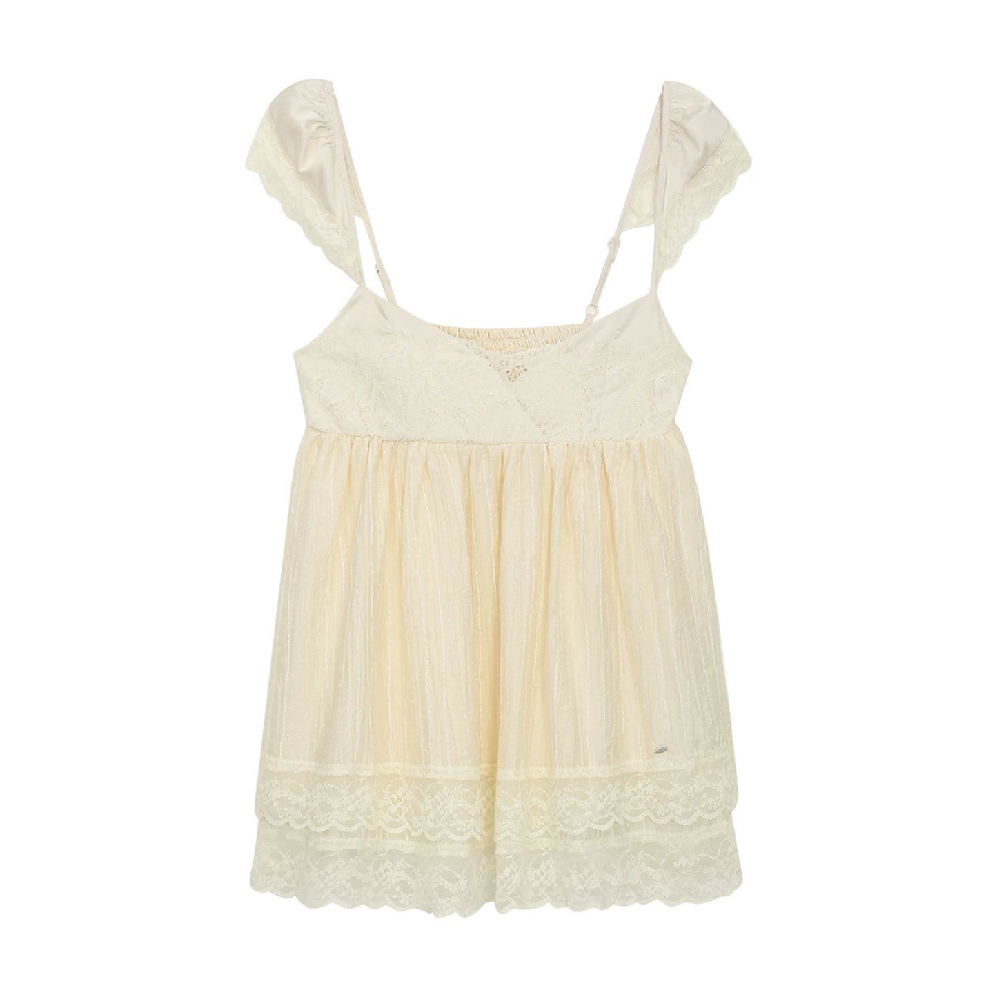 "Soft Departure" Apricot Lace V-Neck Babydoll Top