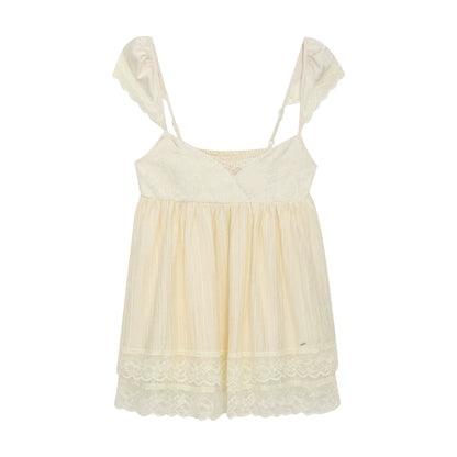 "Soft Departure" Apricot Lace V-Neck Babydoll Top