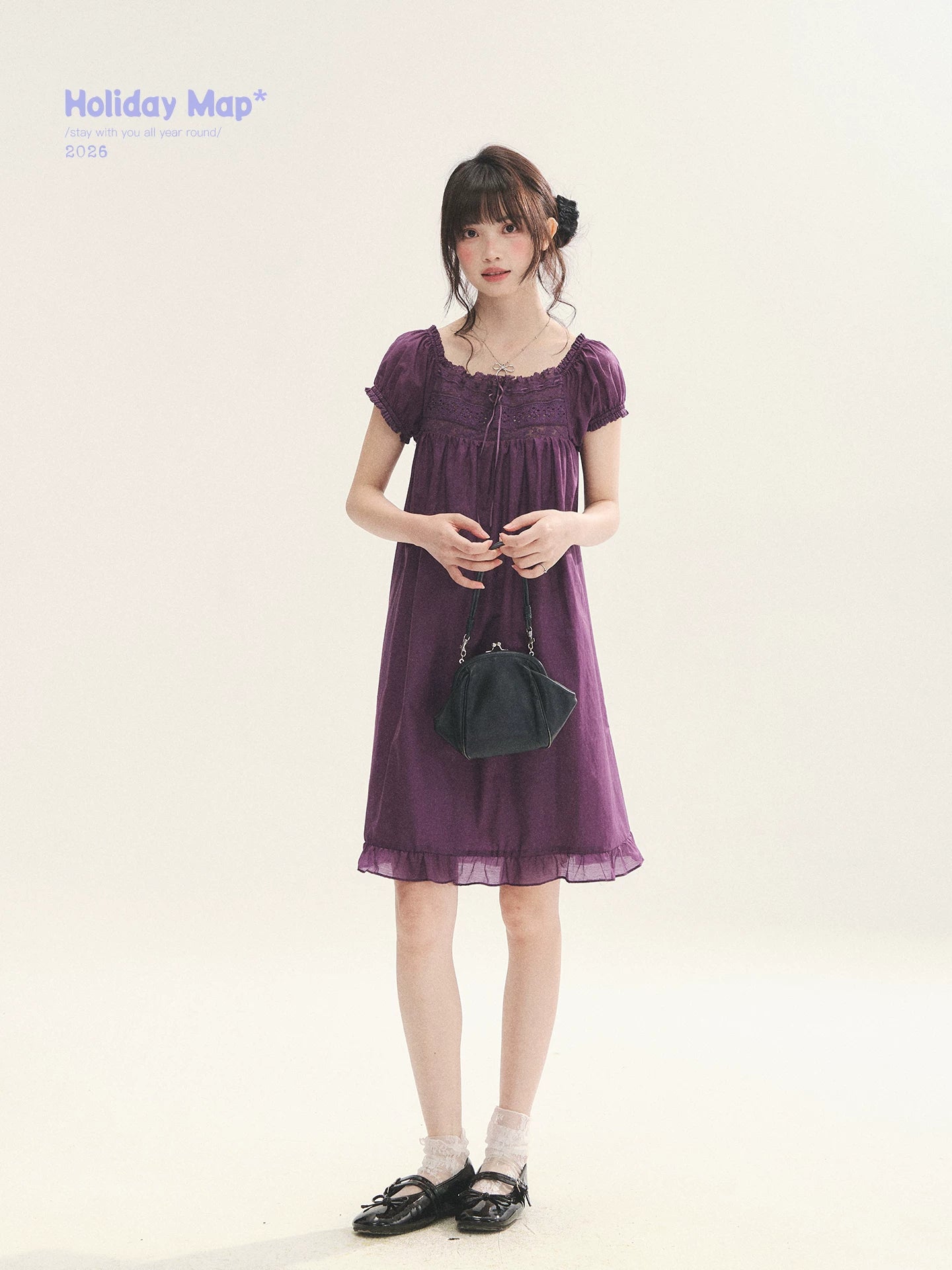 "Berry Breeze" Grape Purple Lace Square Neck Dress