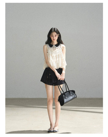 "A Dream Like Foam" French Polka Dot Chiffon Babydoll Blouse