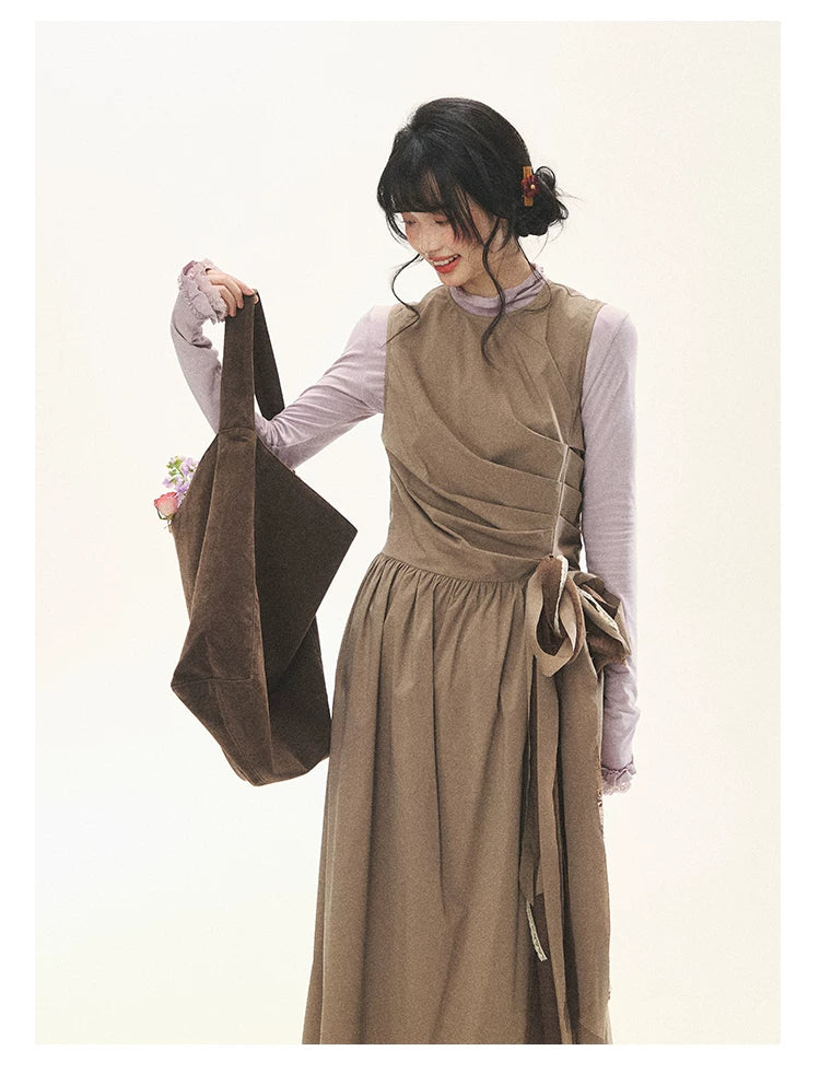 "Cream Cocoa" Cream Cocoa Ruched Bow Pinafore Maxi Dress