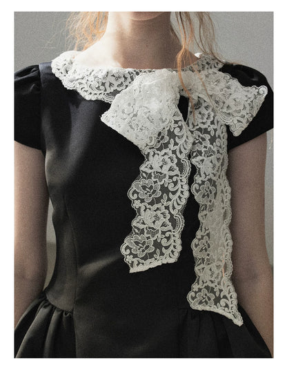 "A River Woven by Moonlight" Rich Black Lace Cocktail Mini Dress