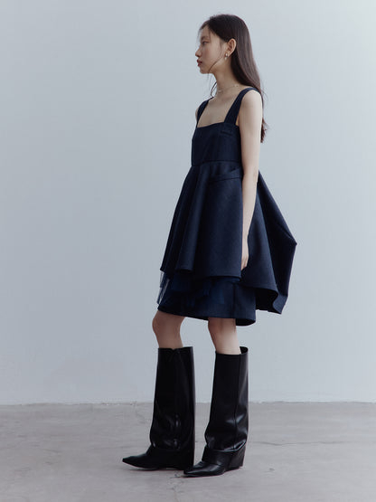 FUSSED Fantasy Manta Layered Mesh A-Line Dress – Midnight Blue FOF-25AW199a