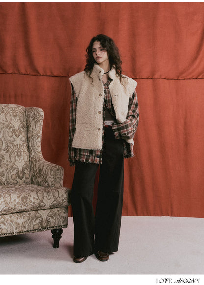 ASGONY - Brown Reversible Suede Faux Shearling Drawstring Vest