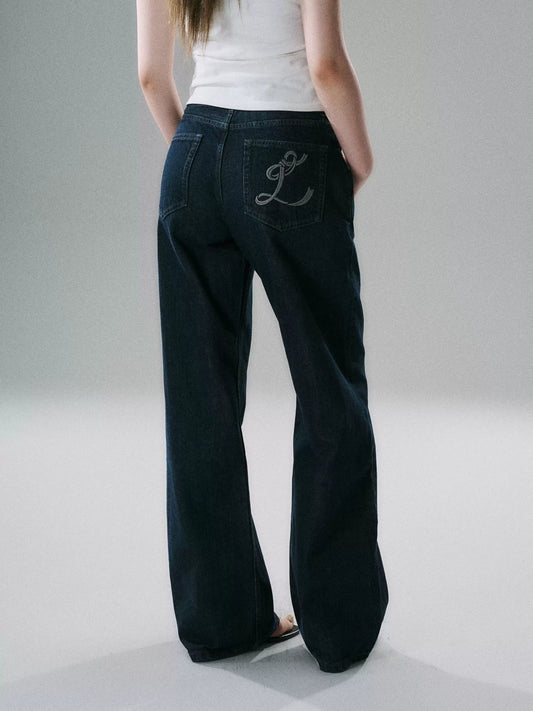 LOST FOREST - Low-Rise Wide-Leg Raw Denim Jeans